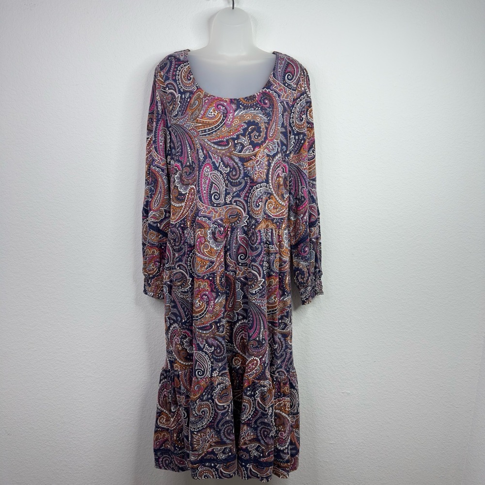 Canyon‎ Retreat Dress Womens XL Paisley Long Sleeve Tiered Peasant Boho Cottage